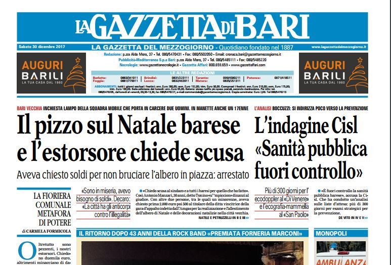 La Gazzetta del Mezzogiorno 30 dicembre