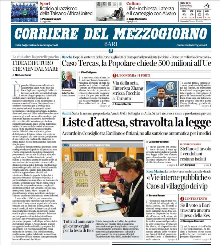 Intervento del Segretario Generale Giuseppe Boccuzzi sul Corriere del Mezzogiorno