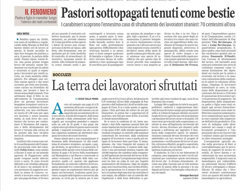 Intervento del Segretario Generale Giuseppe Boccuzzi su La Gazzetta del Mezzogiorno