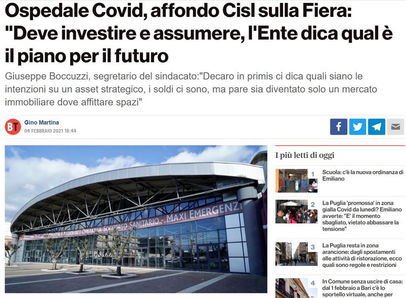 Intervento sul quotidiano online Baritoday del segretario generale CISL Bari Giuseppe Boccuzzi